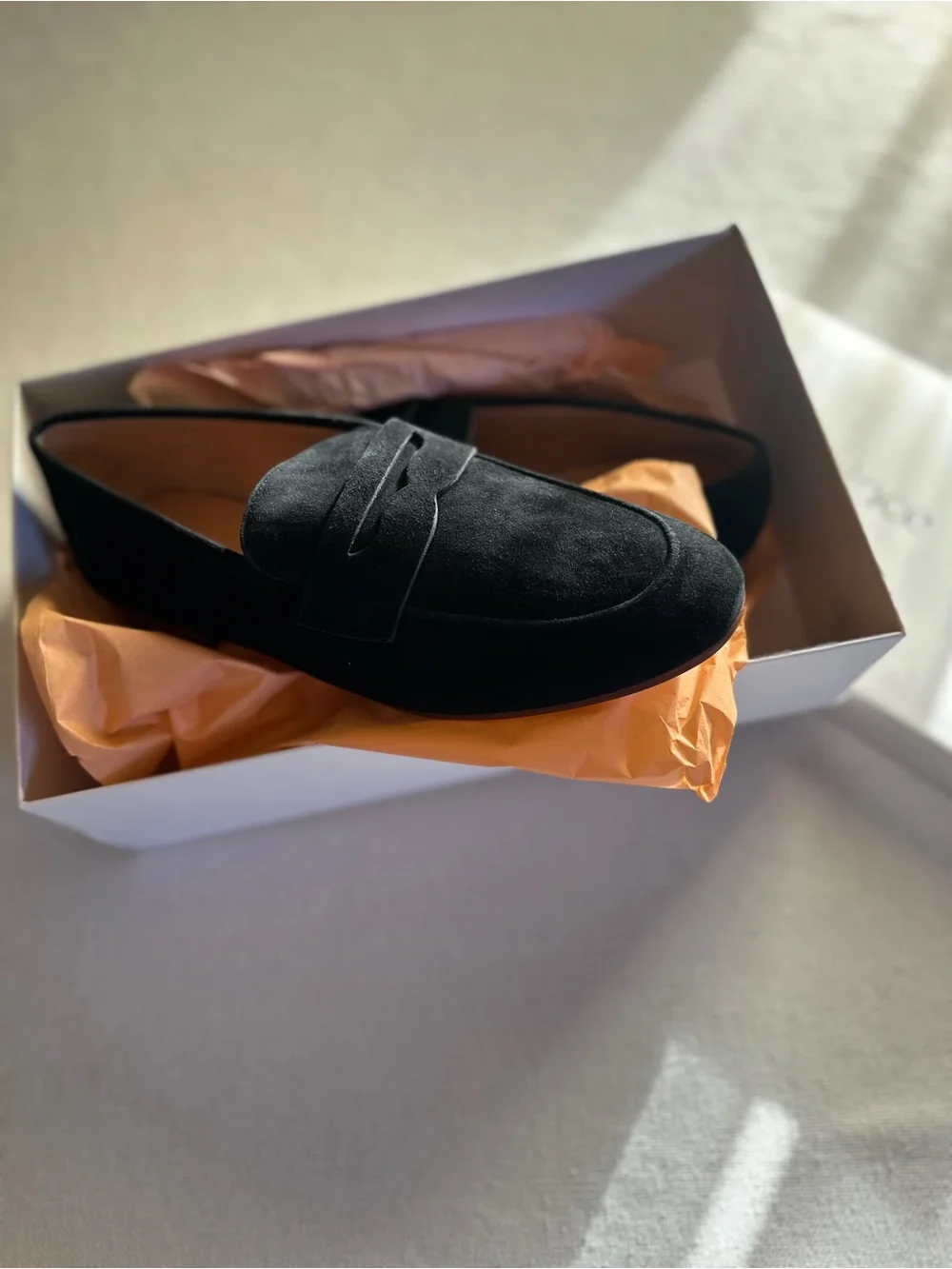 Quince Italian Suede Penny Loafers Black  New In Box Flats | 9